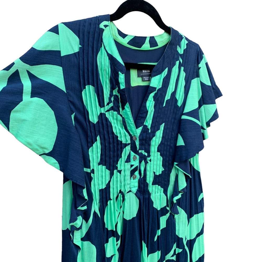 ANTHROPOLOGIE MAEVE Cassandra Blue Green Floral Flutter Sleeves Maxi Dress Sz M - Picture 6 of 15
